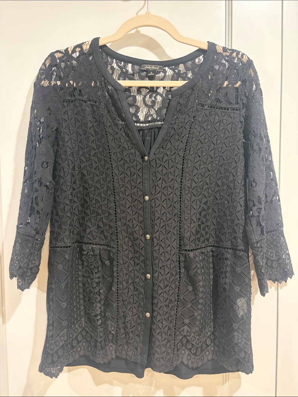 Lace Button-Front Women's Top - Black